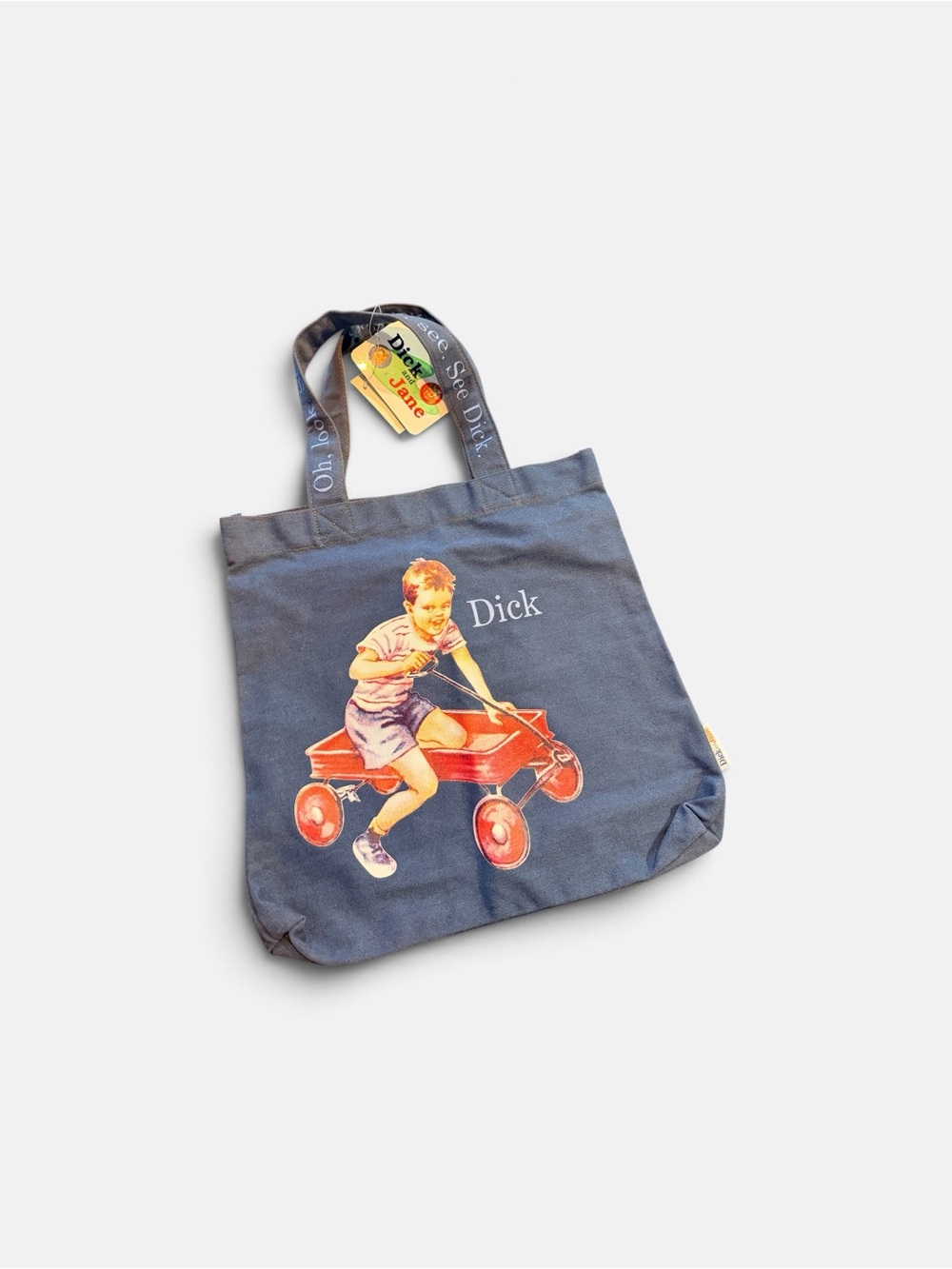 Navy Tote Bag with Dick and Jane Illustration